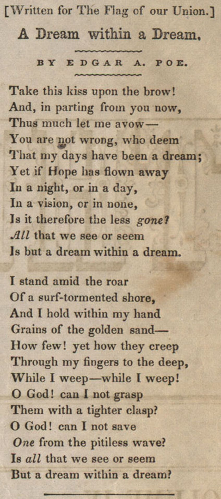 a dream edgar allan poe interpretation guide to understand the poem meaning