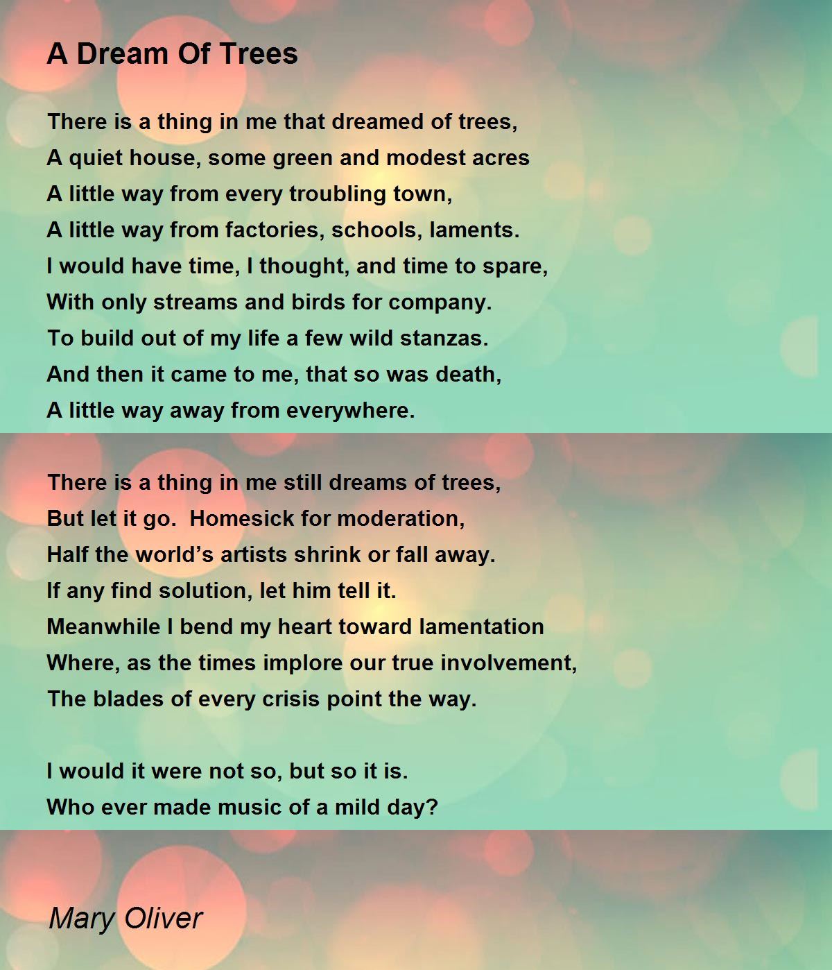 how to understand a dream of trees mary oliver interpretation guide